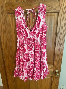 Sacred Threads White Dress with Bright Pink Floral Print